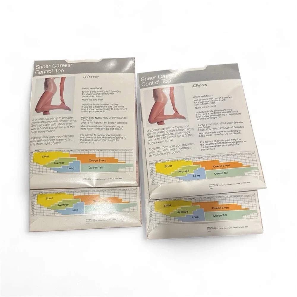(4)-JCPENNEY Sheer Caress Control‎ Top Pantyhose Sheer Long Sandalfoot - NEW